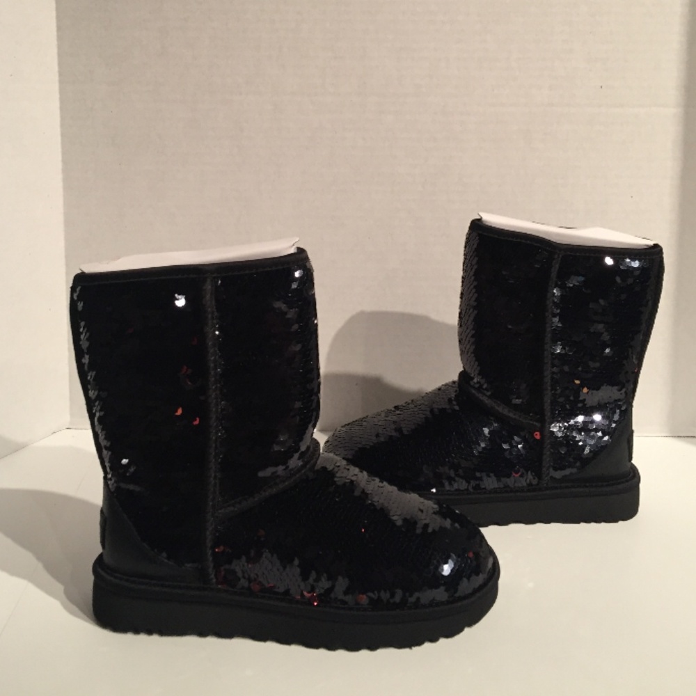 UGG Classic Short Black Sparkles Sequin Sheepskin - Picture 1 of 7